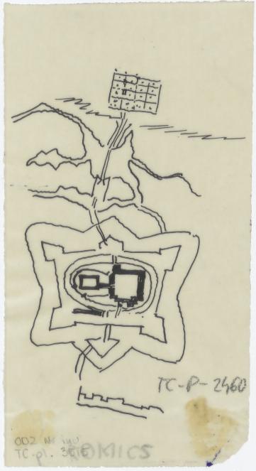 plan ogrodów przy zamku. Na odwrocie napis: ŁOWICZ, skan 1