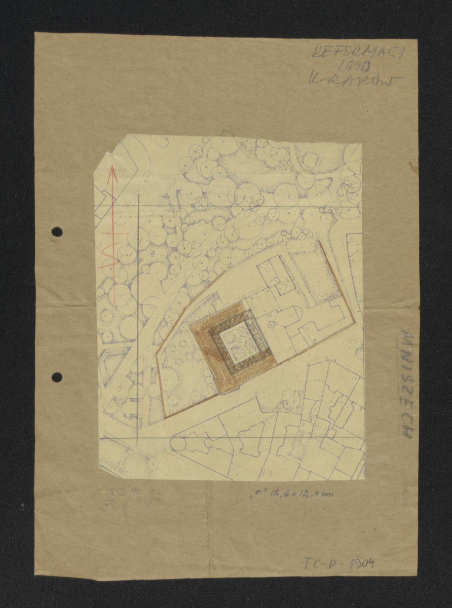 plan sytuacyjny klasztoru/ 1690/ z uwzględnieniem ogrodu i wirydarza, skan 1