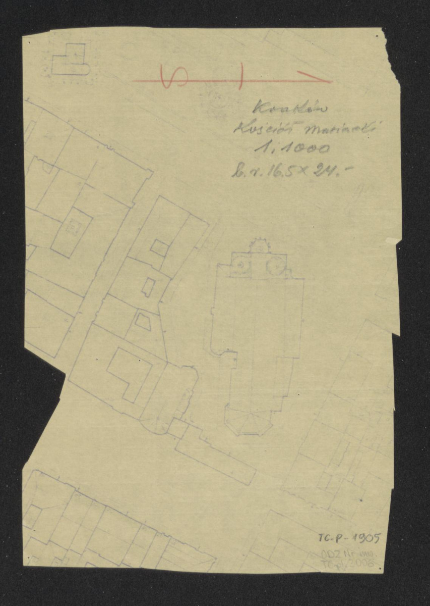 wycinek planu miejskiego - otoczenie kościoła Mariackiego, skan 1