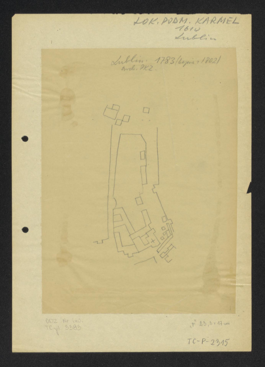 plan sytuacyjny klasztoru z kościołem, zabudowaniami i ogrodem klasztornym. Kopia z 1802 archiwum Pracowni Konserwacji Zabytków, skan 1