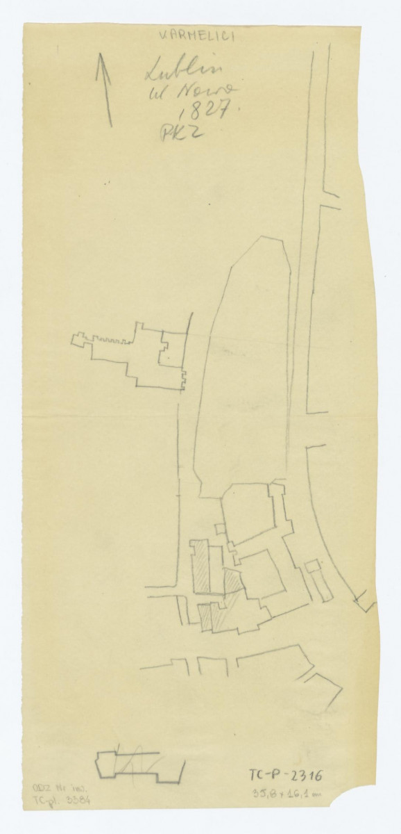 plan sytuacyjny klasztoru z zabudowaniami i ogrodem klasztornym. Pracownie Konserwacji Zabytków, skan 1