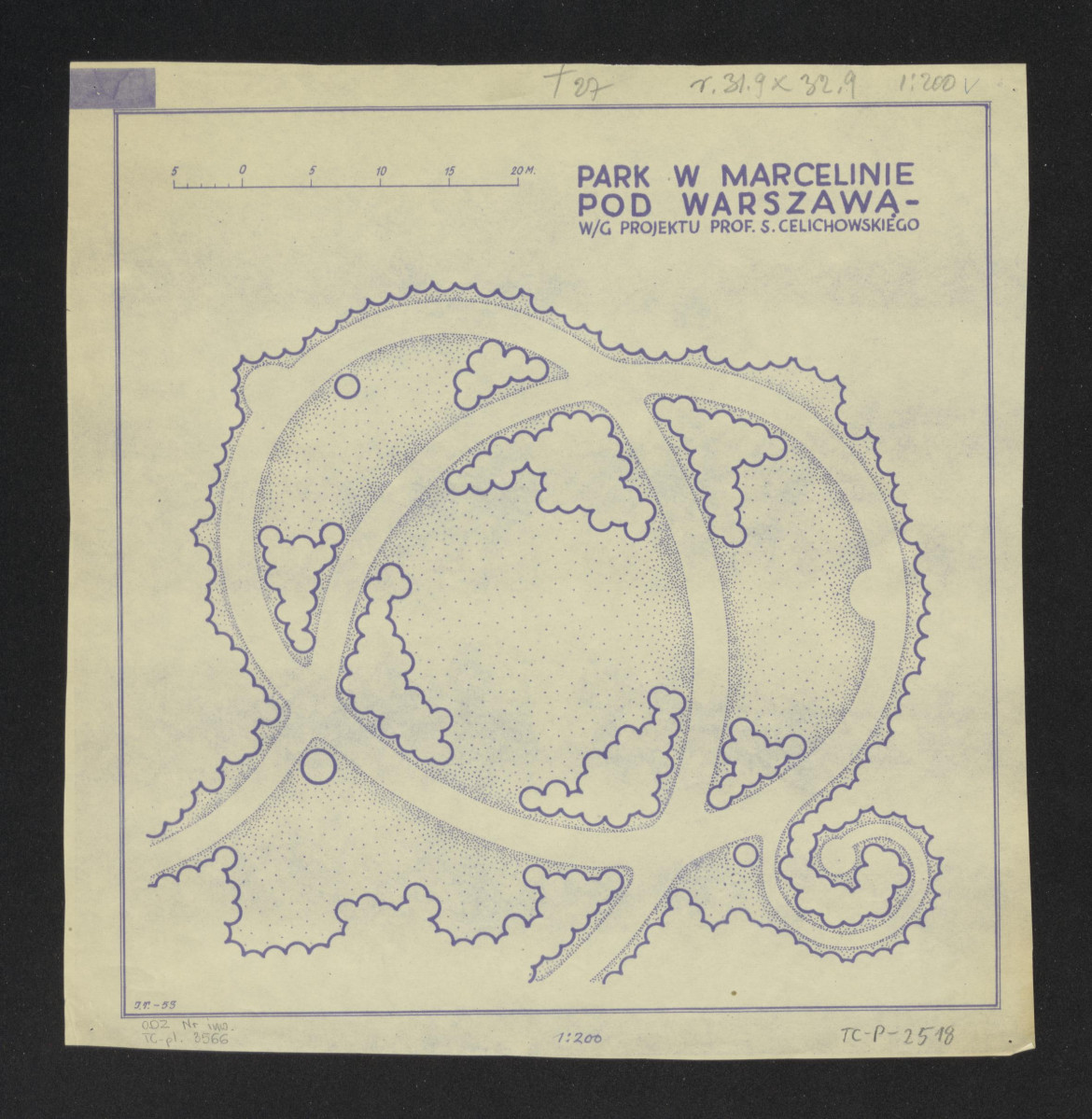 według projektu S. Celichowskiego, odrys planu sytuacyjnego (fragment), skan 1