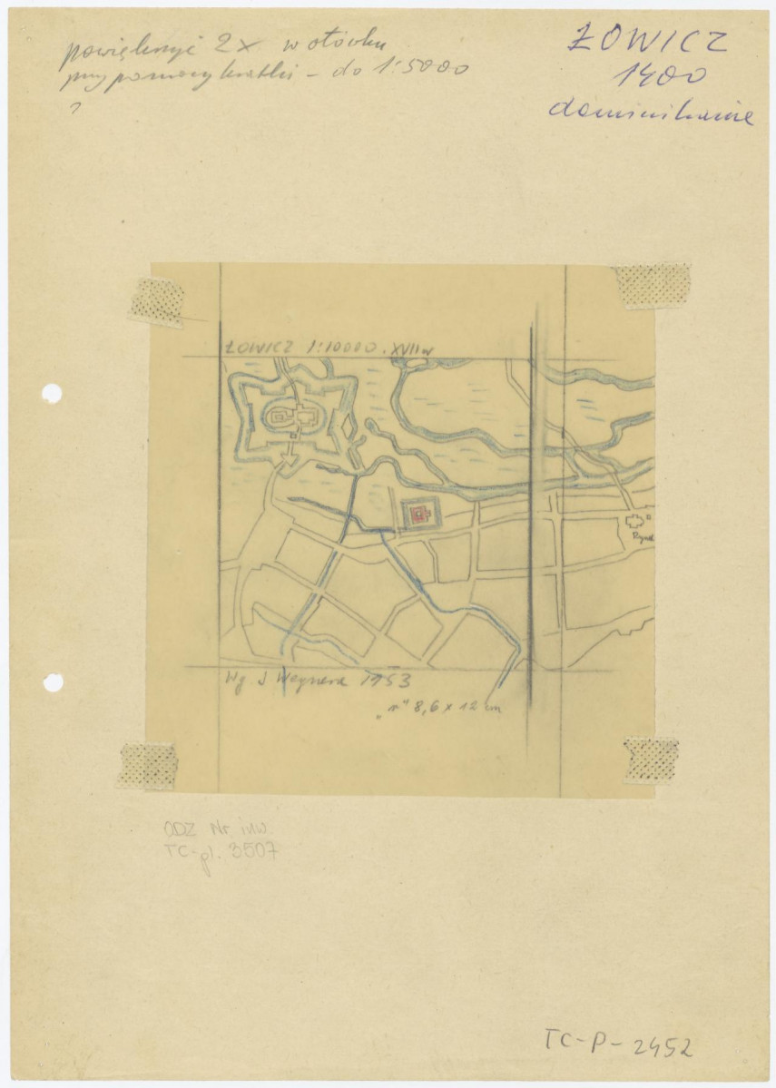 plan sytuacyjny klasztoru i okolic. Stan z XVII w. /według J. Wegnera 1953 rok/, skan 1