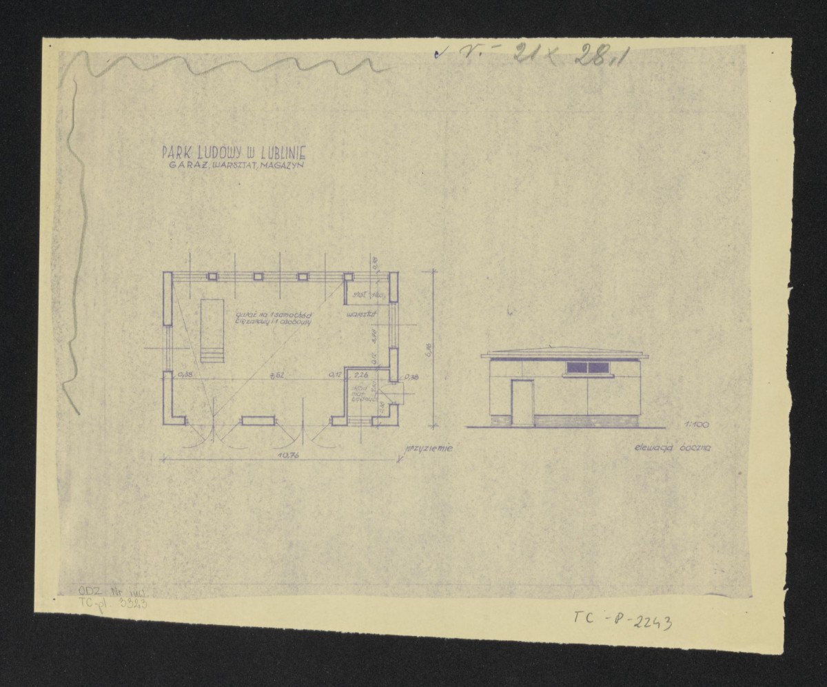 przyziemie i elewacja boczna garażu, warsztatu i magazynu, skan 1