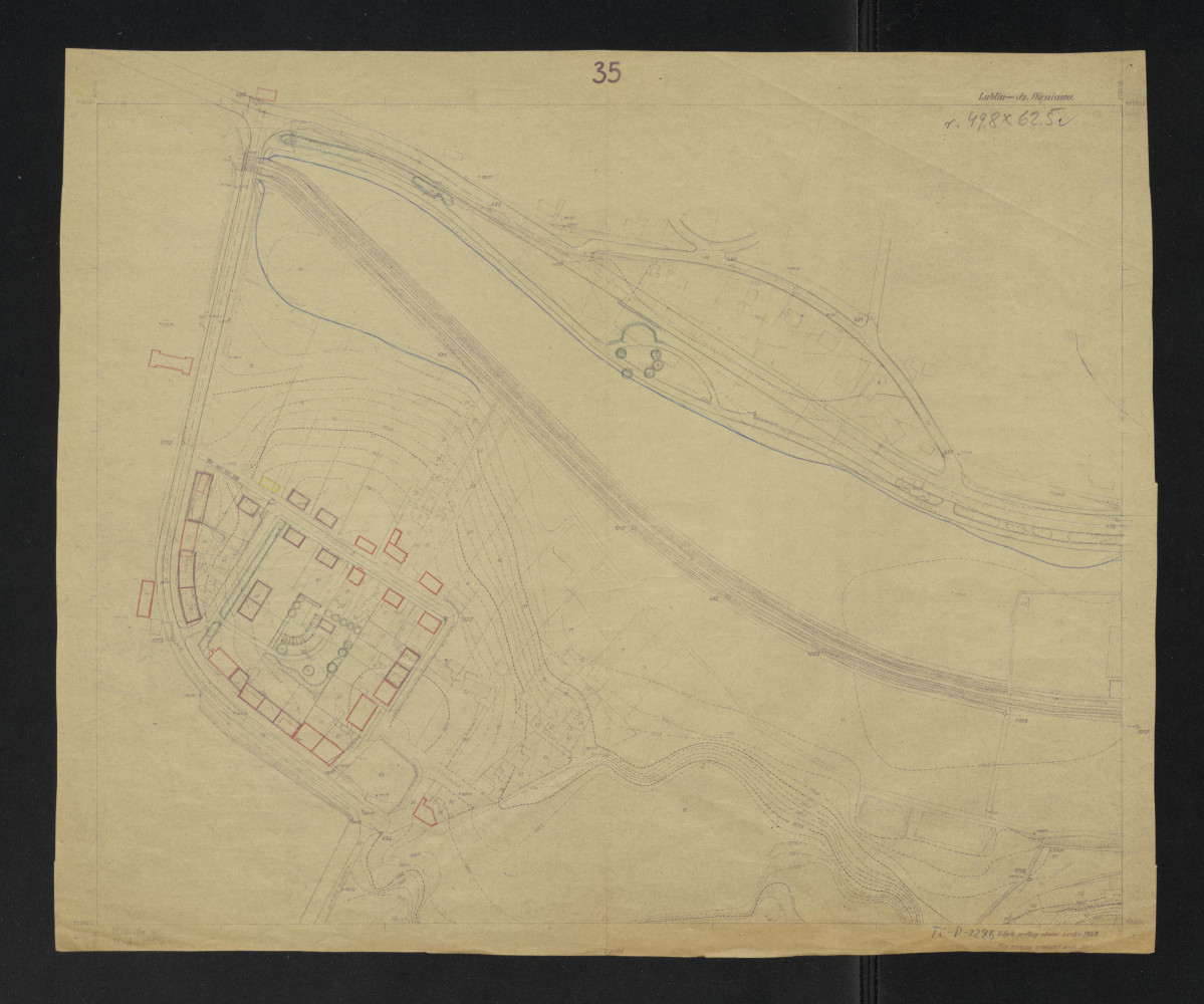plan sytuacyjny - warstwowy wycinka dzielnicy Wieniawa w Lublinie - szkic roboczy zabudowy mieszkalnej przy parku sportowym, skan 1