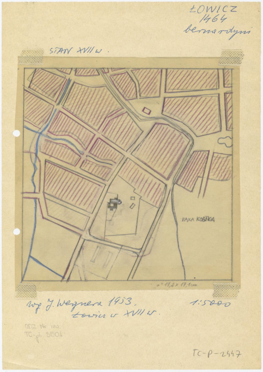 plan sytuacyjny klasztoru i okolic /według J. Wegner, Łowicz w XVII w., 1953 rok/, skan 1