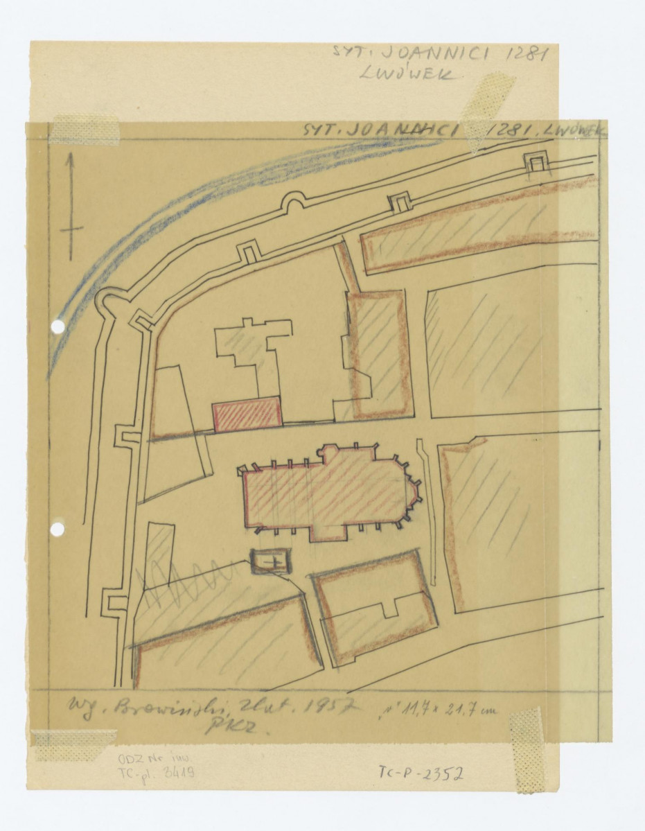 plan sytuacyjny klasztoru, według Browiński, Zlat. 1957 Pracownie Konserwacji Zabytków, skan 1