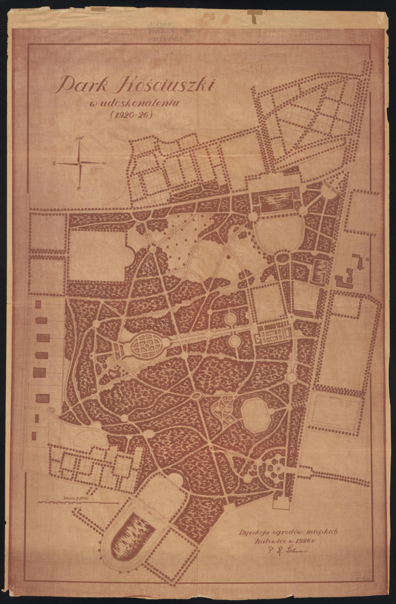 1:1000; Park Kościuszki w udoskonaleniu (1920 - 1926). Plan sytuacyjny, skan 1