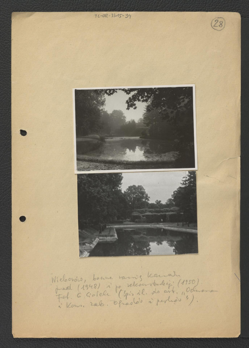 2 fotografie czarno-białe przedstawiające boczne ramię kanału przed (1948) i po rekonstrukcji (1950), skan 1