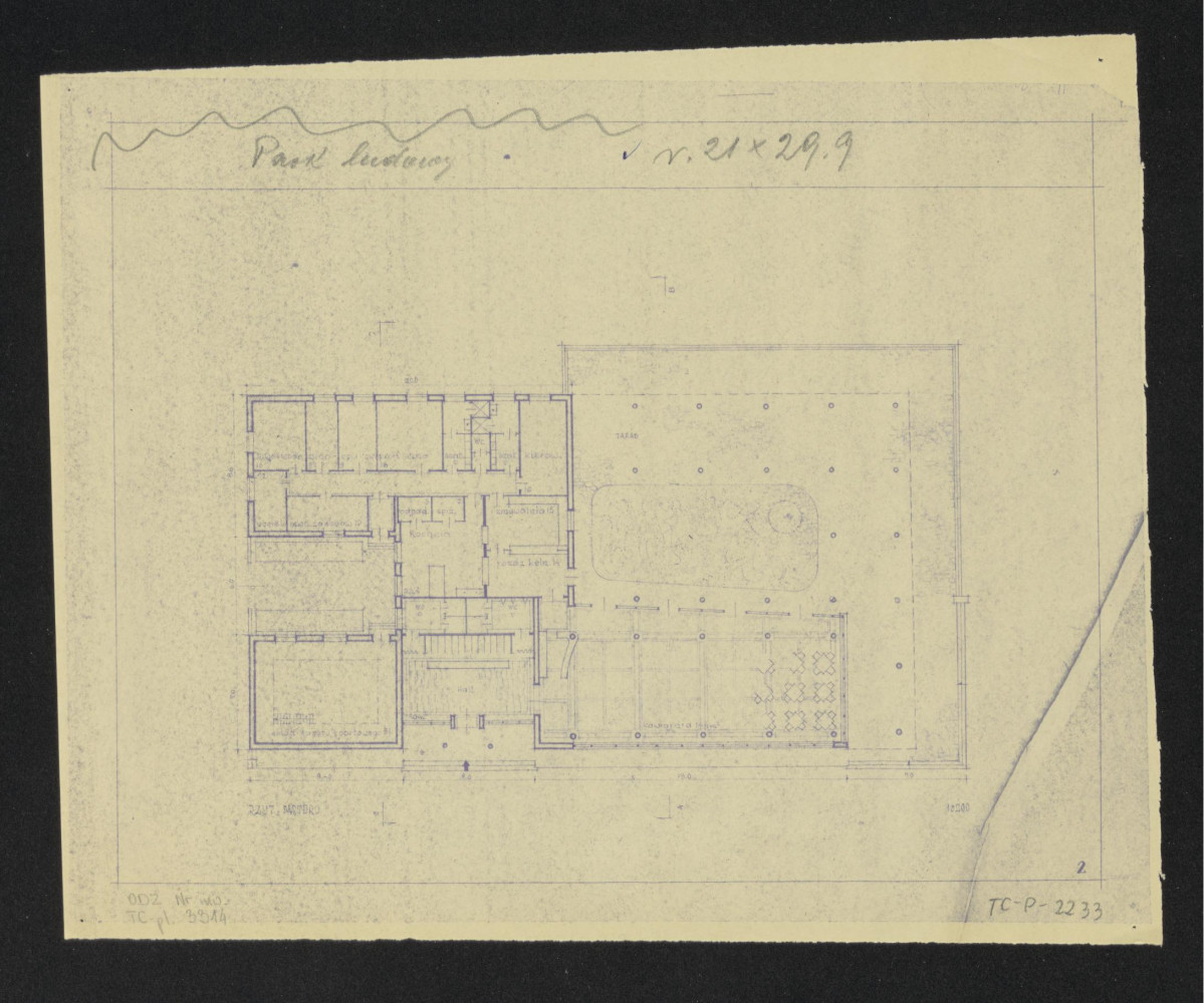 rzut kawiarni z Zakład Architektury Politechniki  i tarasem, skan 1