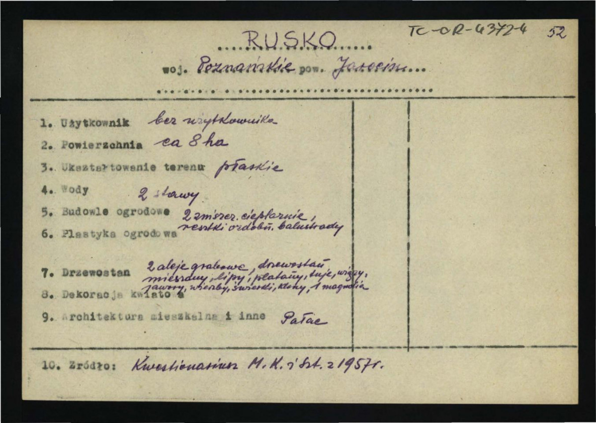 wypis z Kwestionariusz Ministerstwa Kultury i Sztuki z 1957 r., skan 1