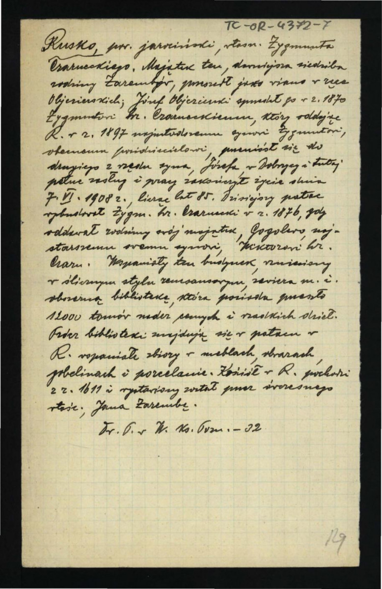 wypis z Durczykiewicz L., Dwory polskie w Wielkim Księstwie Poznańskim, Poznań 1912, s. 32 dotyczący przynależności miejscowej posesji do Zygmunta Czarneckiego oraz tamtejszego pałacu i biblioteki , skan 1