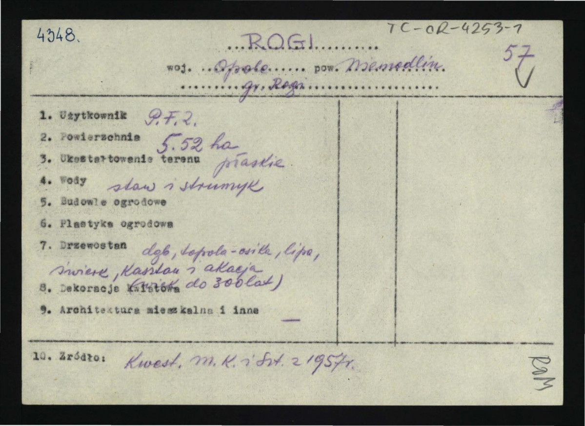 wypis z Kwestionariusz Ministerstwa Kultury i Sztuki z 1957 r. ; brak obwoluty  , skan 1