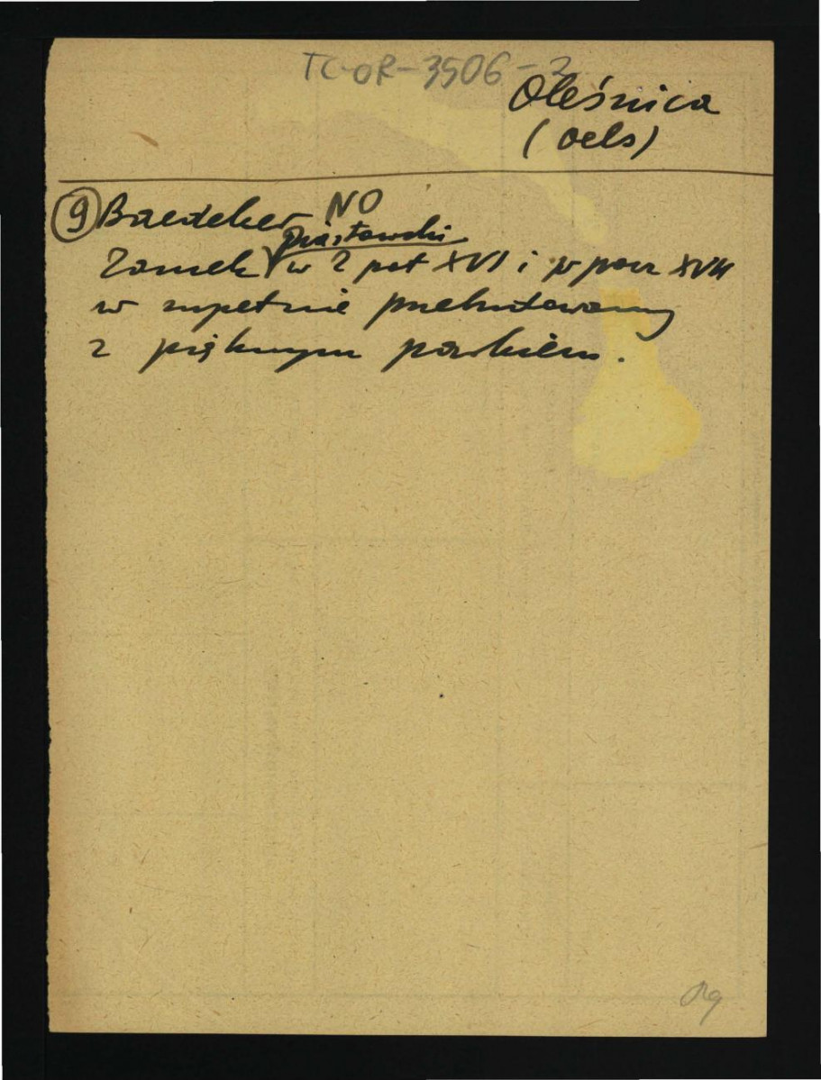 wypis z Baedeker, Nordos – Deutschland, Baedeker 1896 wzmiankujący zamek piastowski z drugiej poł. XVI w. i z początków XVII w. oraz pobliski park  , skan 1