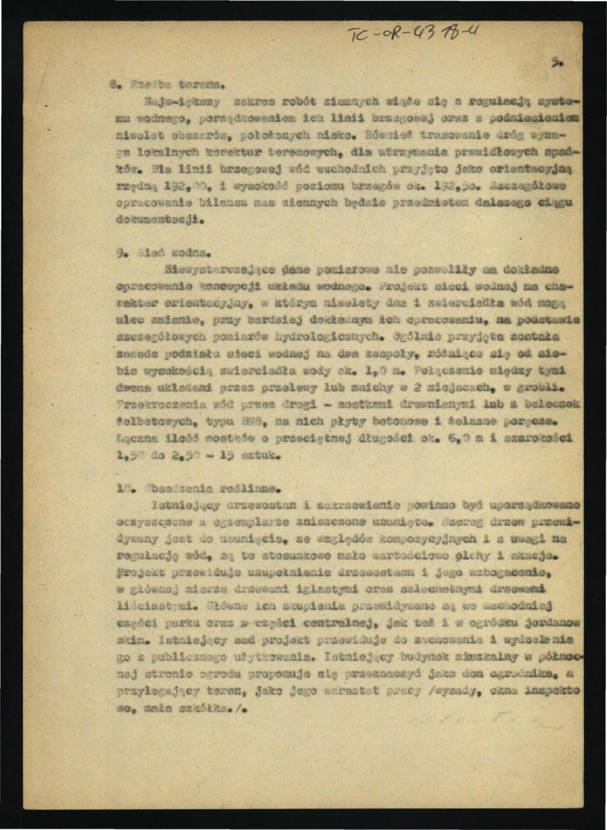 projekt ogrodu miejskiego w w tej miejscowości: opis stanu istniejącego, projektu, program użytkowy etc. sporządzone przez G. Ciołka i S. Miłoszewskiego; pięć kart, skan 6
