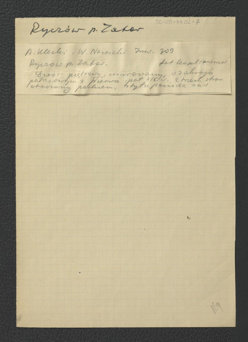 wypis z A. Klecki, W. Nowicki, Inwentarz, s. 309 wzmiankujacy piętrowy, murowany dwór z poł. XIX w. oraz pobliski park , skan 1