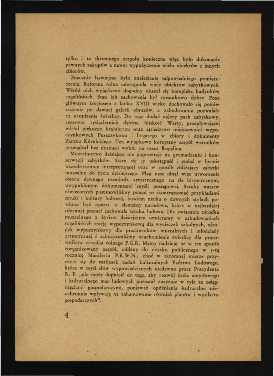 broszura/informator Muzeum Wielkopolskiego/Oddziału w Rogalinie z lipca 1949 r.; dziesięć kart, skan 5