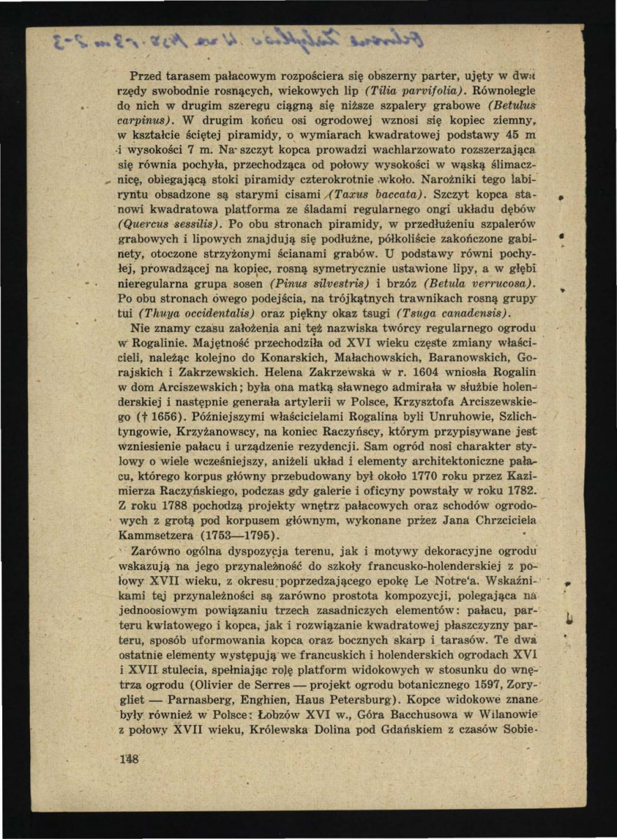 artykuł autorstwa G. Ciołka pt. Ogród w Rogalinie w: „Ochrona Zabytków” nr 2-3, r. III (1950), s. 147-152; trzy karty , skan 2