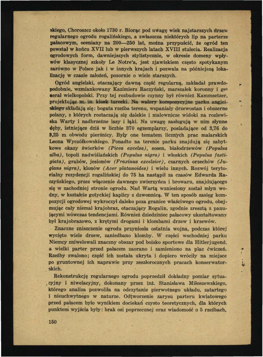 artykuł autorstwa G. Ciołka pt. Ogród w Rogalinie w: „Ochrona Zabytków” nr 2-3, r. III (1950), s. 147-152; trzy karty , skan 4