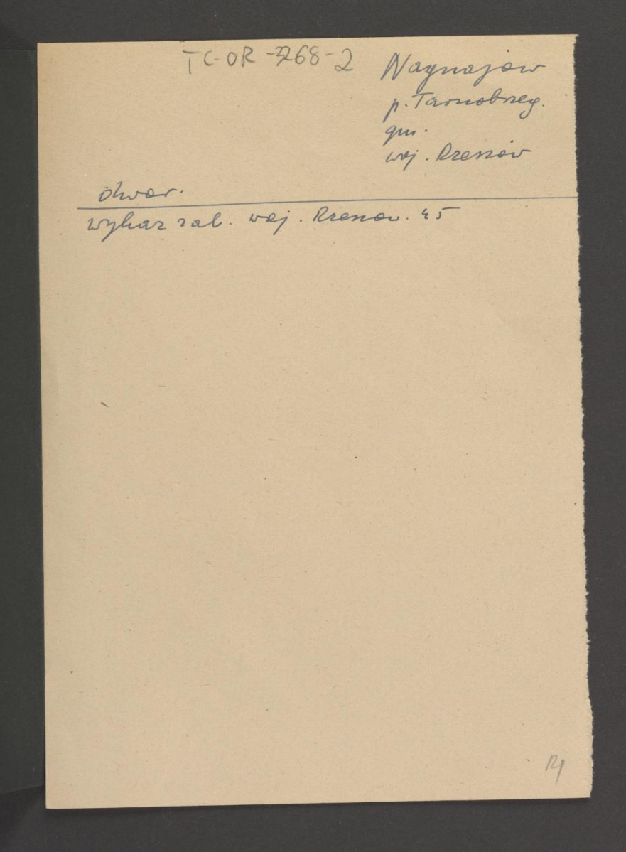 odsyłacz do Wykazu Zabytków Województwa Rzeszowskiego z 1945 r. wzmiankujący miejscowy dwór    , skan 1