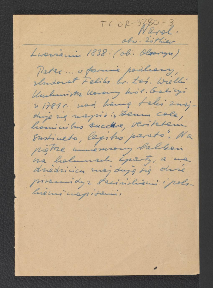 wypis z Zieliński L., „Lwowianin”, Lwów 1838 wzmiankujący miejscowy pałac wzniesiony z inicjatywy hr. Feliksa Łosia , skan 1