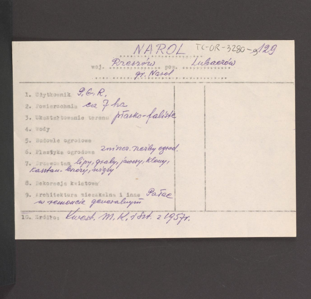 wypis z Kwestionariusz Ministerstwa Kultury i Sztuki z 1957 r. , skan 1
