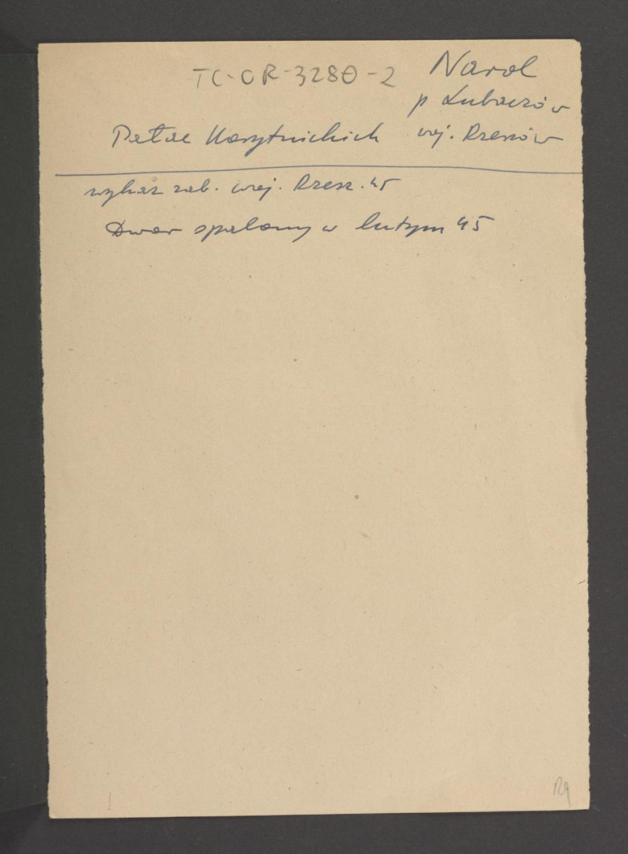 odsyłacz do Wykazu Zabytków Województwa Rzeszowskiego z 1945 r. wzmiankujący spalony dwór , skan 1
