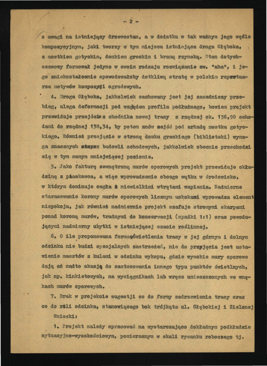 uwagi G. Ciołka z 25 lipca 1965 r. dotyczące projektu przebiegu ul. Głębokiej przez odcinek miejscowego parku; trzy karty                                             , skan 2
