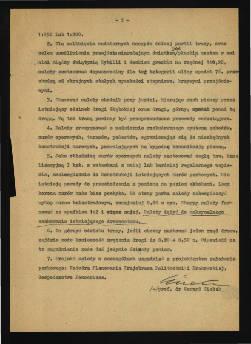 uwagi G. Ciołka z 25 lipca 1965 r. dotyczące projektu przebiegu ul. Głębokiej przez odcinek miejscowego parku; trzy karty                                             , skan 3