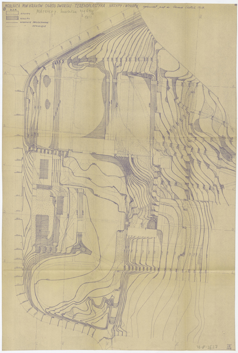 plan ogrodu dworskiego: nasypy i wykopy opracowane przez G. Ciołka w 1958 r. , skan 3