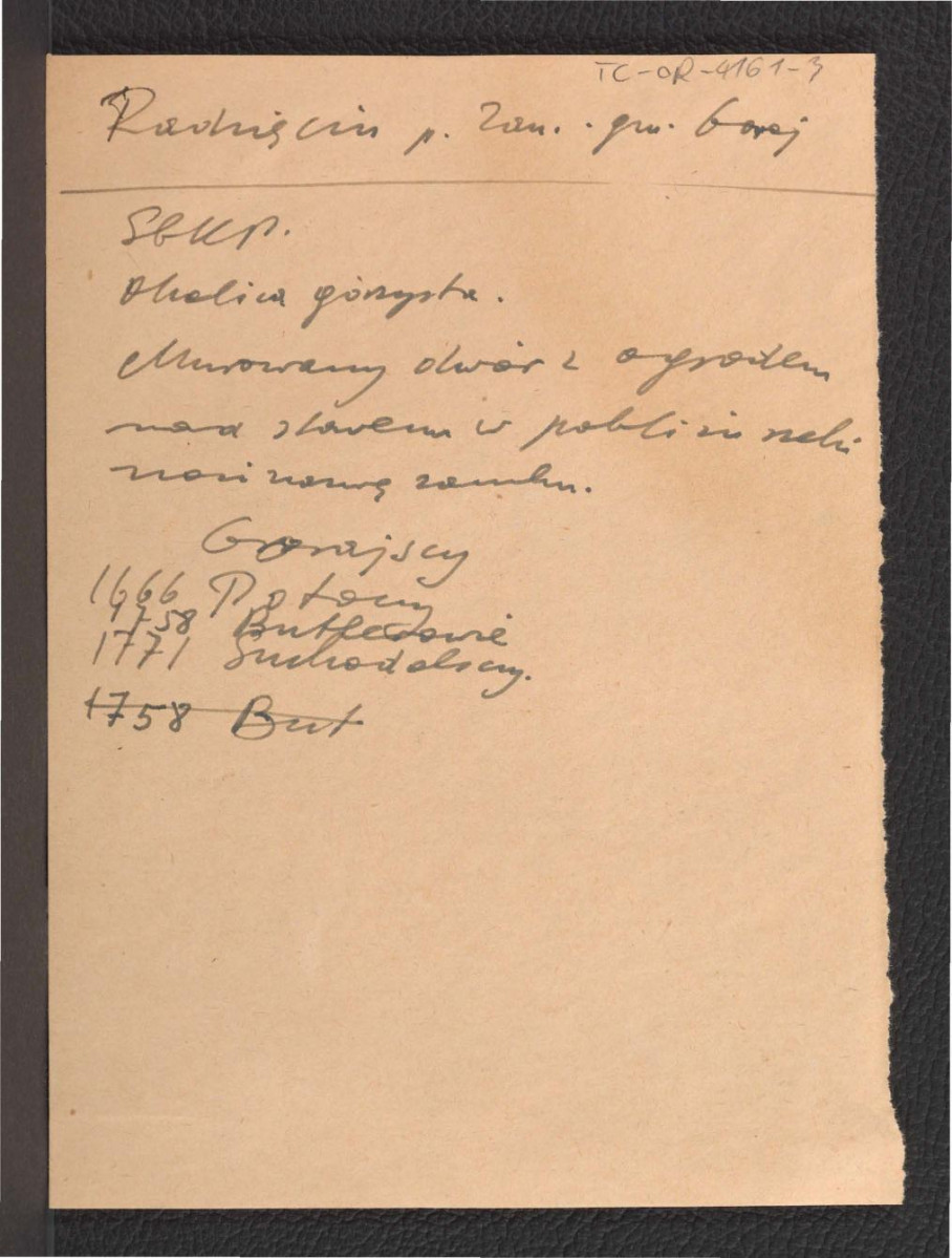 wypis z Słownik Geograficzny Królestwa Polskiego   t. IX, s. 469 dotyczący murowanego dworu i ogrodu w w tej miejscowości oraz jej kolejnych właścicieli                                                                                     , skan 1
