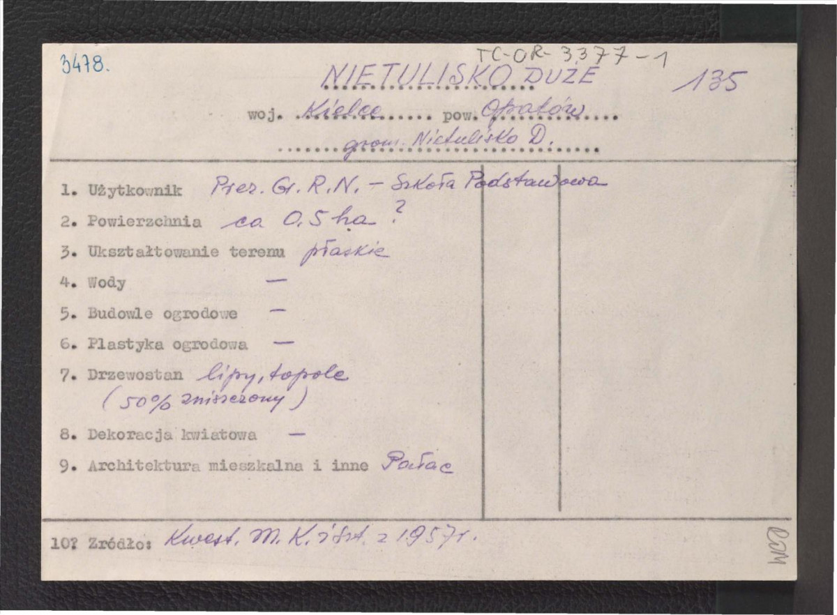 wypis z Kwestionariusz Ministerstwa Kultury i Sztuki z 1957 r.; brak obwoluty , skan 1