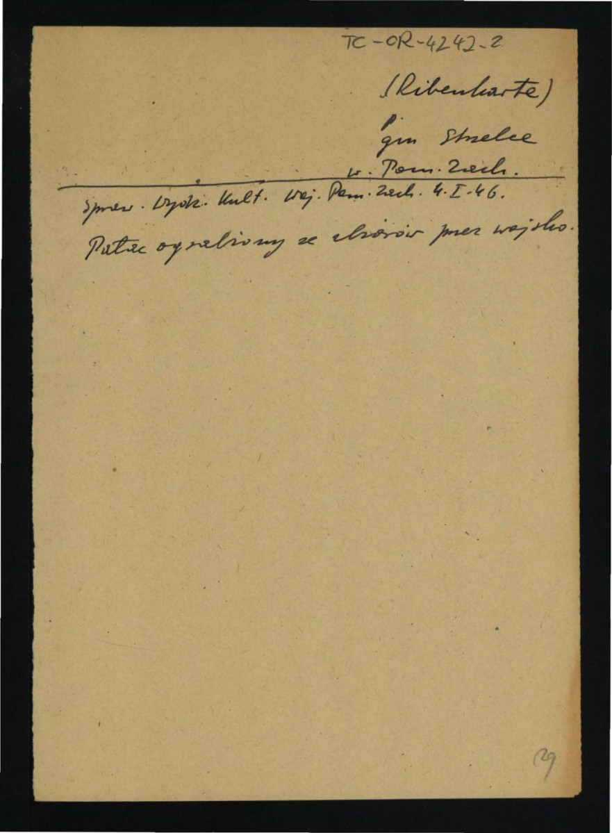 odsyłacz do Sprawozdania Wydziału Kultury Województwa Zachodnio-Pomorskiego z 4 stycznia 1946 r. wzmiankujący grabież zbiorów pałacowych przez wojsko, skan 1