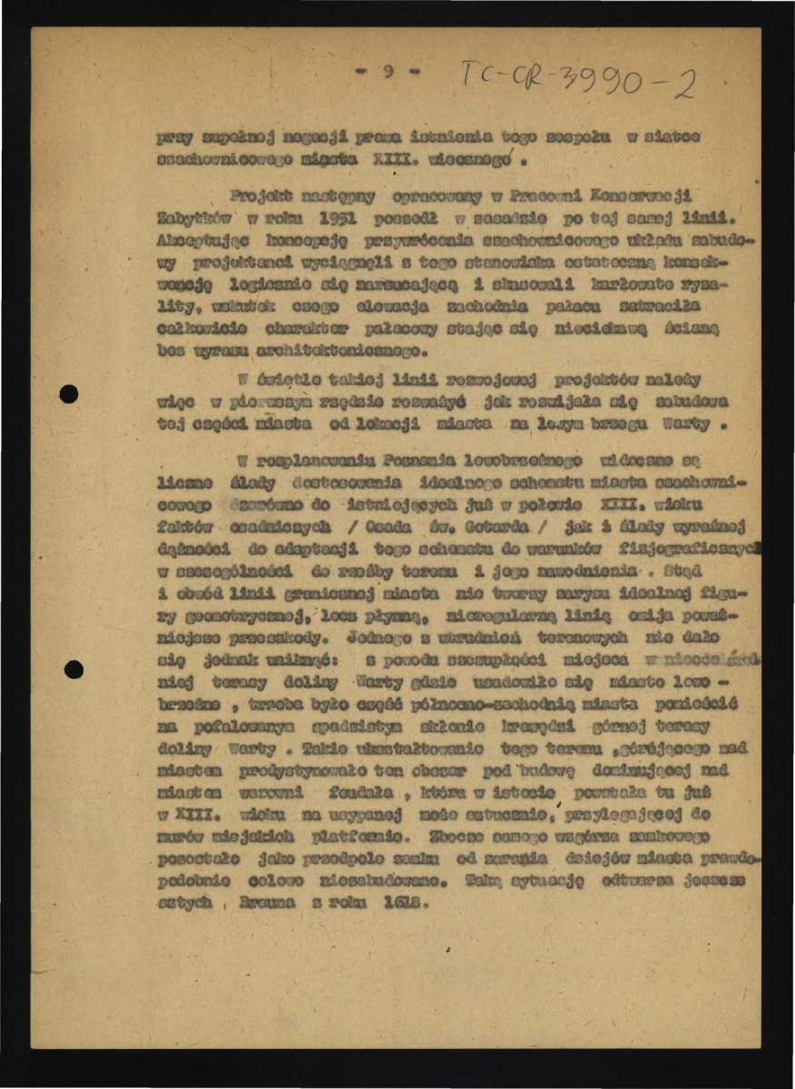dokumentacja historyczna ogrodu o elewacji ogrodowej pałacu Działyńskich w poznaniu opracowana przez dr Annę Rogolenke i inżyniera Stanisława Jaszkowiaka przy wykorzystaniu materiałów autorstwa Zofii Kębłowskiej oraz Grażyny Wróblewskiej; pięć kart (brak karty 3) z 23 grudnia 1958 r. , skan 10