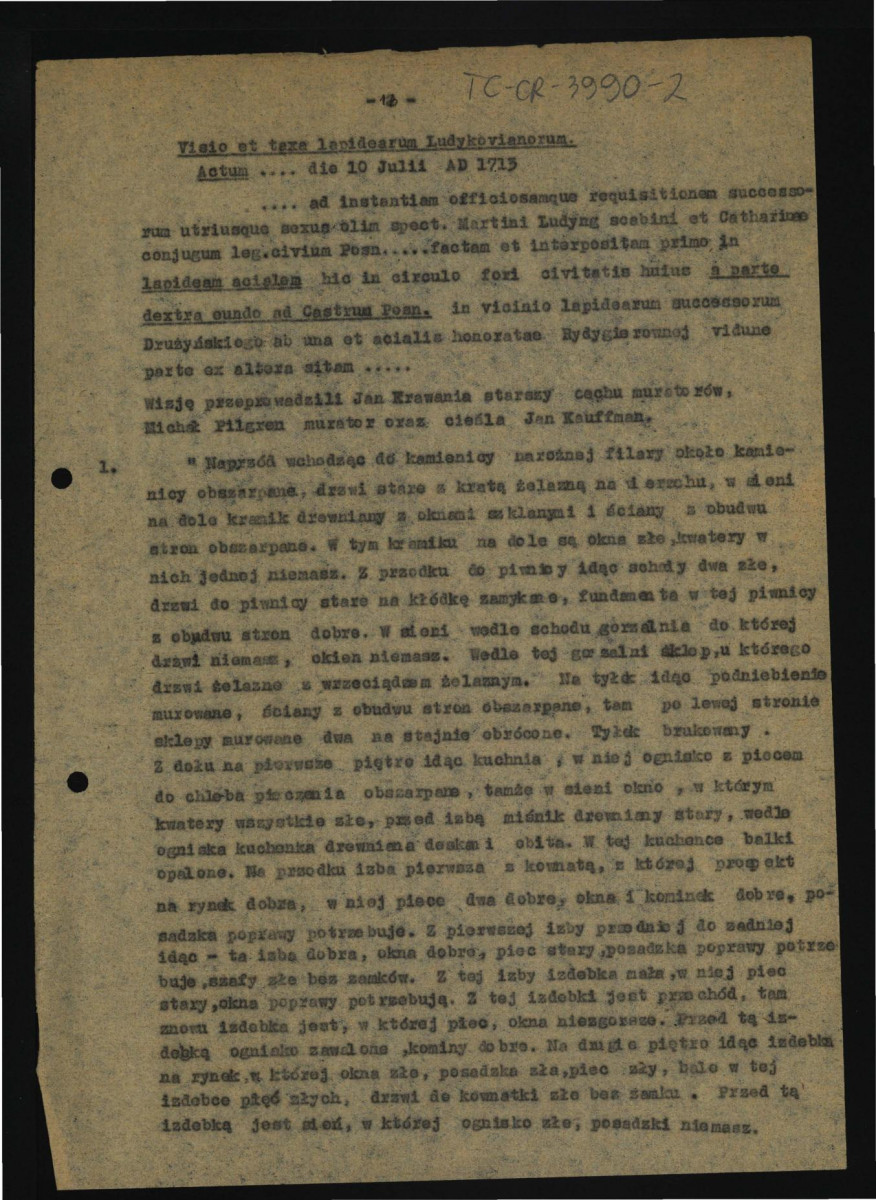 dokumentacja historyczna ogrodu o elewacji ogrodowej pałacu Działyńskich w poznaniu opracowana przez dr Annę Rogolenke i inżyniera Stanisława Jaszkowiaka przy wykorzystaniu materiałów autorstwa Zofii Kębłowskiej oraz Grażyny Wróblewskiej; pięć kart (brak karty 3) z 23 grudnia 1958 r. , skan 17
