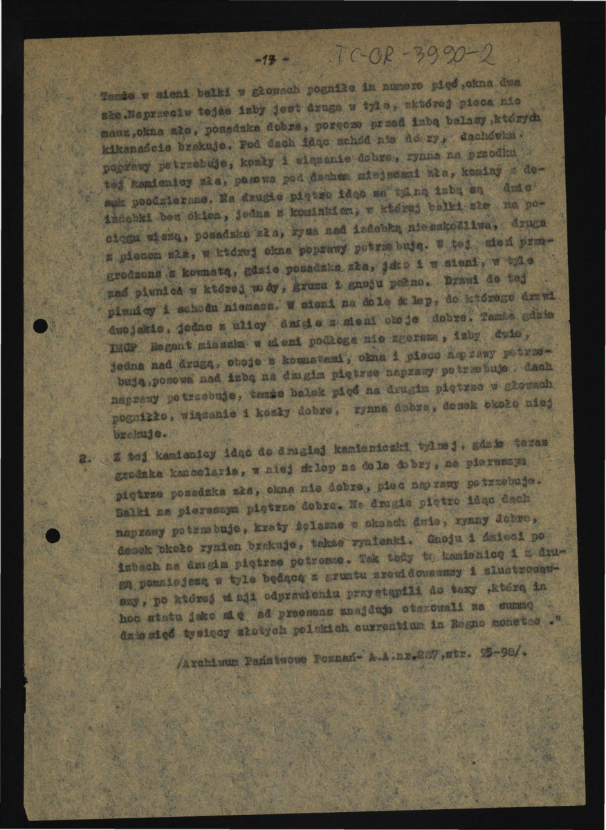 dokumentacja historyczna ogrodu o elewacji ogrodowej pałacu Działyńskich w poznaniu opracowana przez dr Annę Rogolenke i inżyniera Stanisława Jaszkowiaka przy wykorzystaniu materiałów autorstwa Zofii Kębłowskiej oraz Grażyny Wróblewskiej; pięć kart (brak karty 3) z 23 grudnia 1958 r. , skan 18