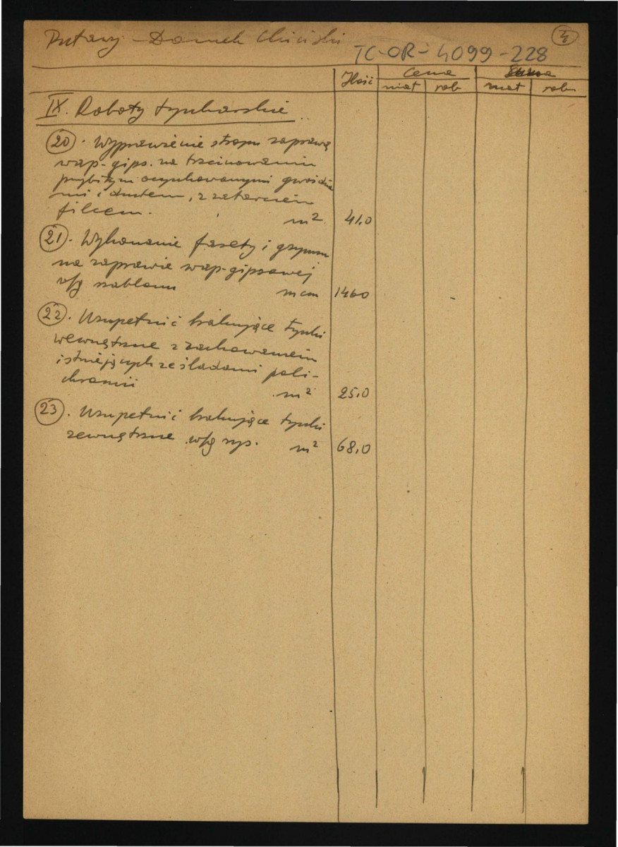 kosztorys na odbudowę Domku Chińskiego w tej miejscowości z 20 czerwca 1949 r. sporządzony przez G. Ciołka; cztery karty , skan 4