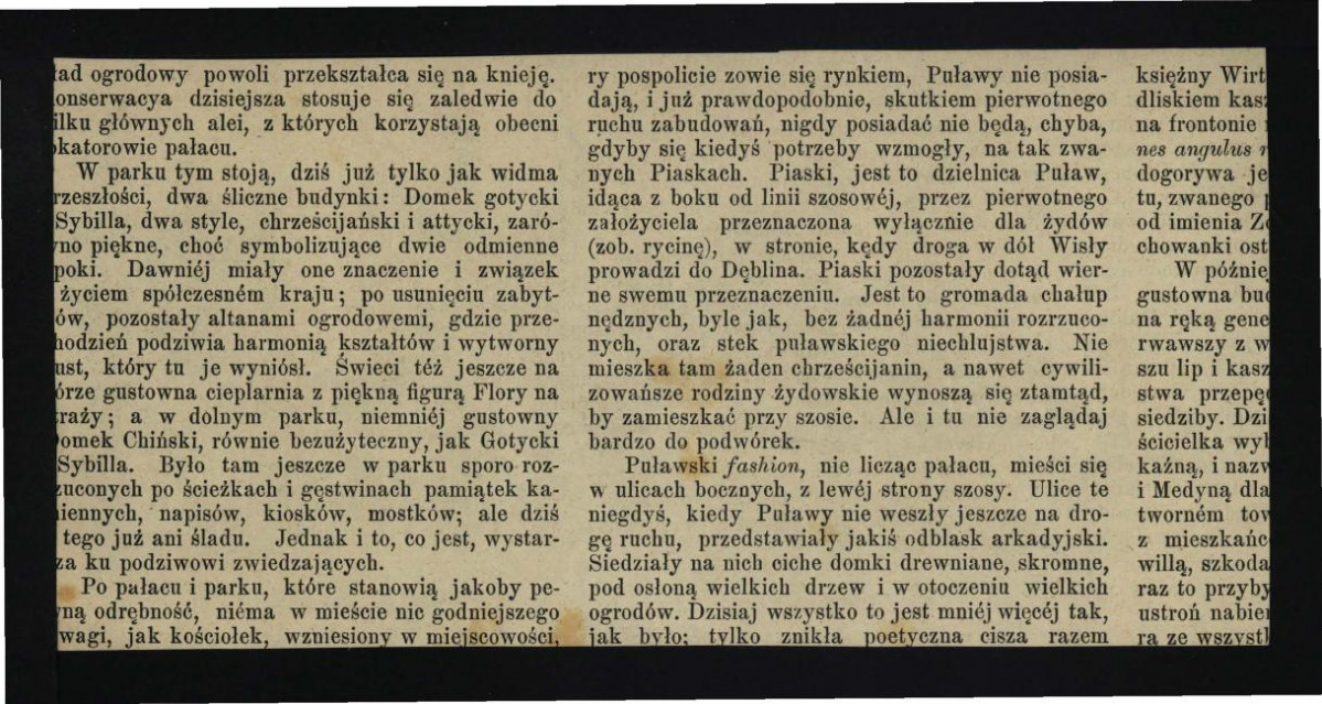 wycinek z „Kłosy” r. 37 (1883) zawierający reprodukcje ryciny autorstwa A. Gierymskiego przedstawiające widok na tę miejscowość od strony Wisły , skan 2