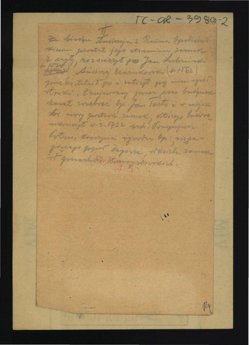 wypis z Słownik Geograficzny Królestwa Polskiego t. VIII, s. 900 dotyczący dziejów miejscowego zamku począwszy od 1370 r.; dwie karty , skan 2