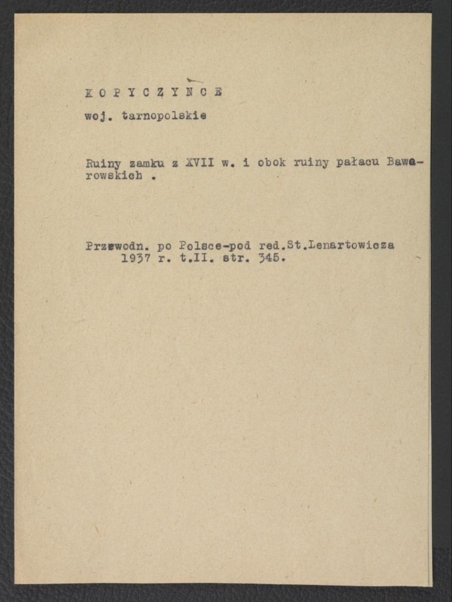 wypis z Przewodnik po Polsce, red. Stanisław Lenartowicz, Warszawa 1935-1937, s. 345 wzmiankujący ruiny pałacu Boworowskich                                        , skan 1