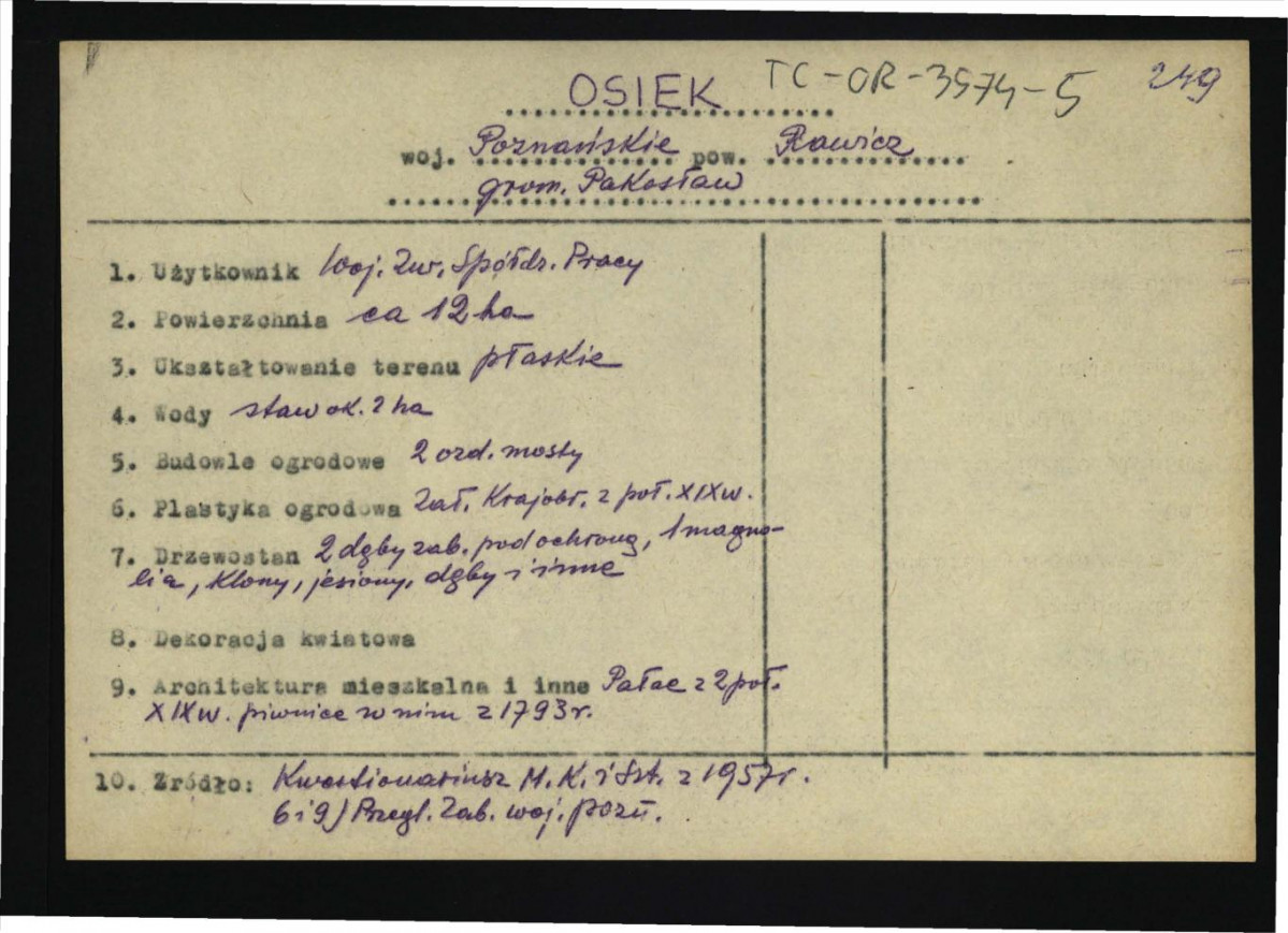 wypis z Kwestionariusz Ministerstwa Kultury i Sztuki z 1957 r.                  , skan 1