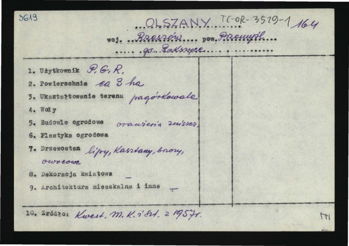 wypis z Kwestionariusz Ministerstwa Kultury i Sztuki z 1957 r.; brak obwoluty , skan 1