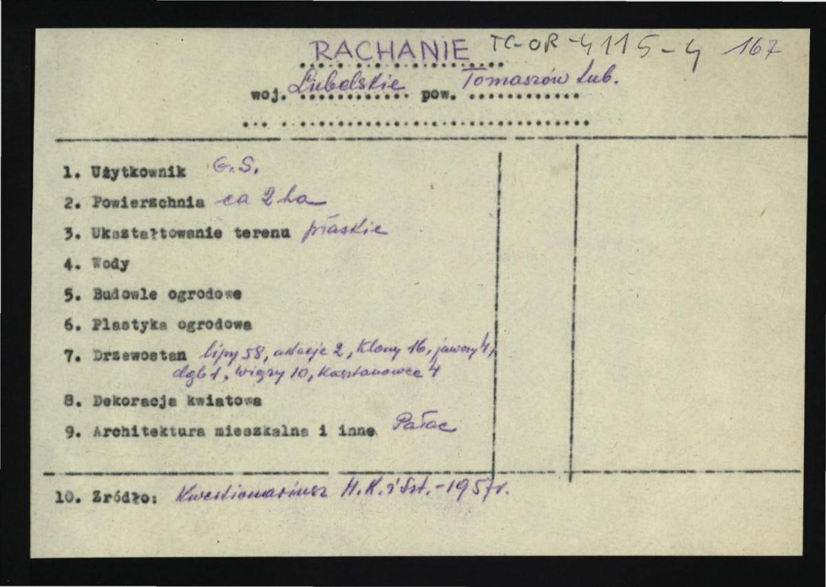 wypis z Kwestionariusz Ministerstwa Kultury i Sztuki z 1957 r.                                   , skan 1
