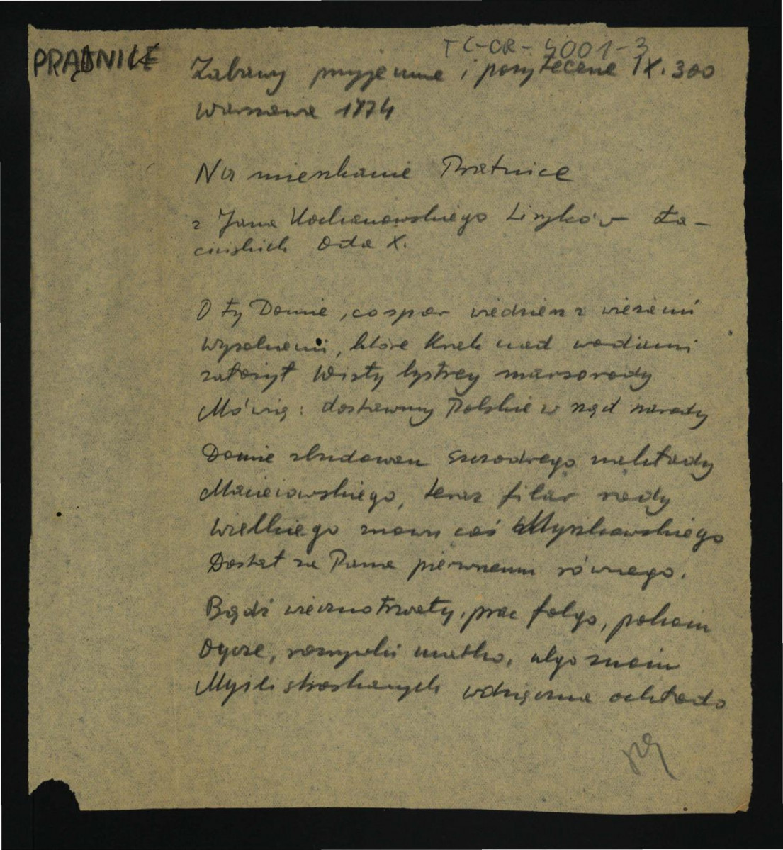 wypis z „Zabawy przyjemne i pożyteczne” t. X (1774), s. 300 , skan 1