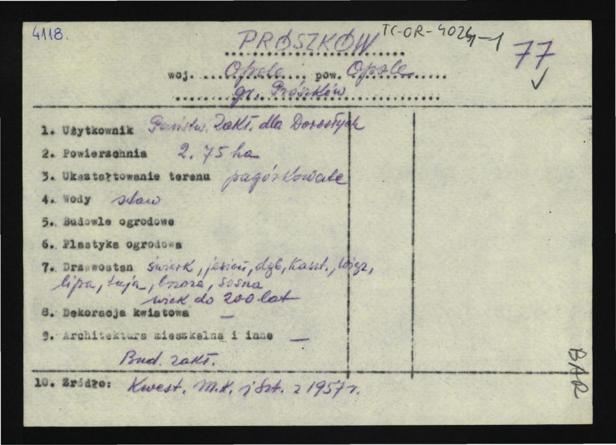 wypis z Kwestionariusz Ministerstwa Kultury i Sztuki z 1957 r.; brak obwoluty , skan 1