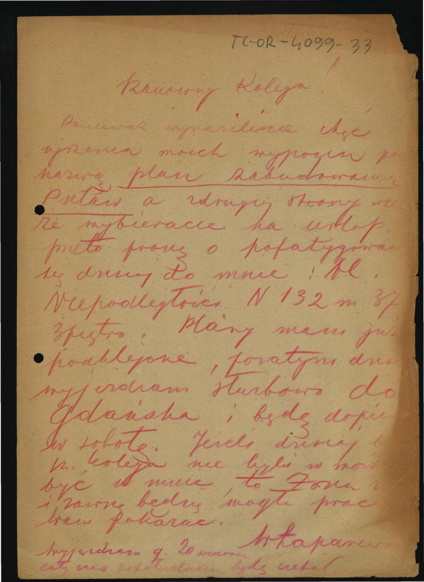anonimowy list z 13 stycznia 1948 r. dotyczący planu zabudowania tej miejscowości , skan 1