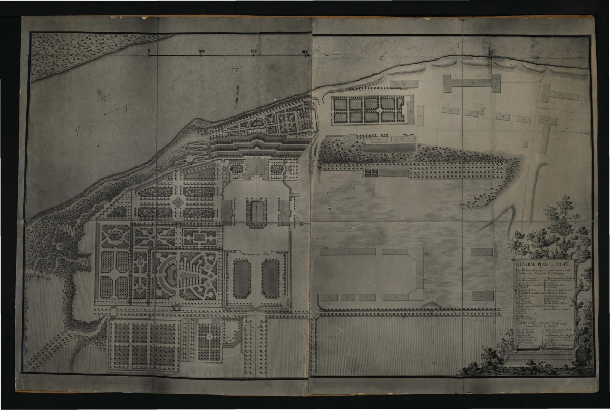 fotografia czarno-biała przedstawiająca plan miejscowej rezydencji według F. S. Deybla z 1760 r., skan 1