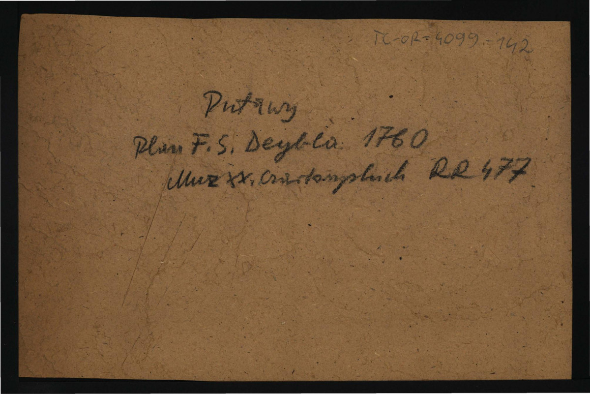 fotografia czarno-biała przedstawiająca plan miejscowej rezydencji według F. S. Deybla z 1760 r., skan 2