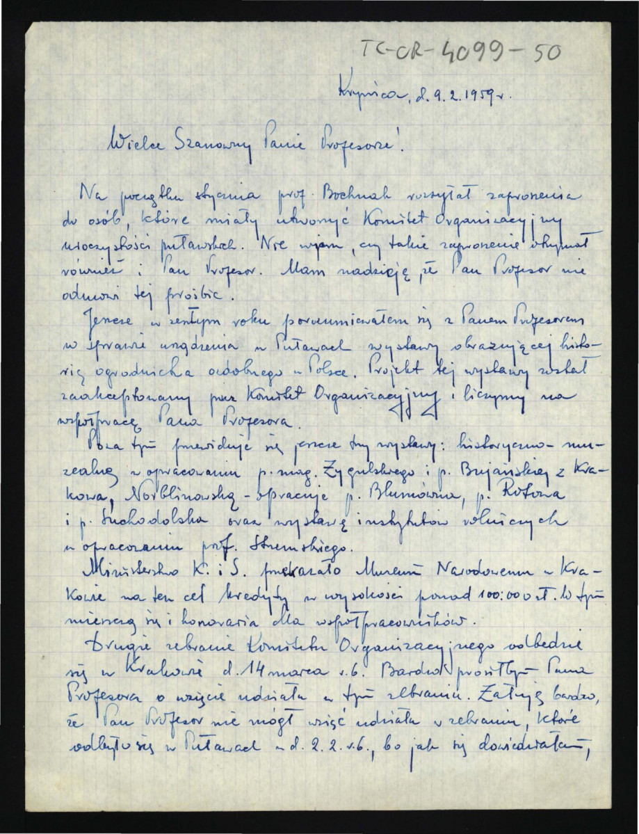 list Zygmunta Nowakowskiego do G. Ciołka z 29 lutego 1959 r. dotyczący wystawy w Puławach, skan 1