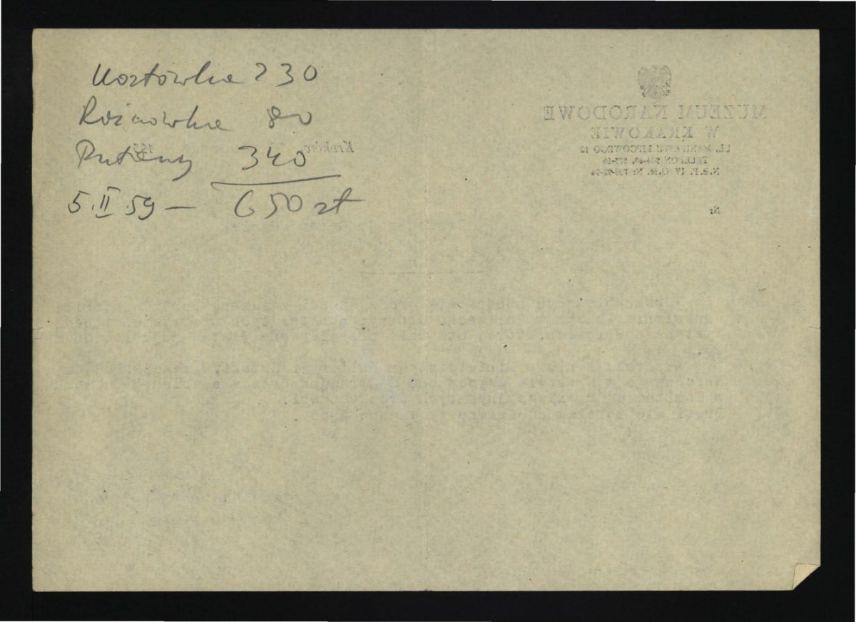 zaproszenie z 12 stycznia 1959 r. dla G. Ciołka od Adama Bochnaka, dyrektora Muzeum Narodowego w Krakowie dotyczące udziału w pracach Komitetu Organizacyjnego odbchodów 150 rocznicy istnienia muzeum w tej miejscowości , skan 2